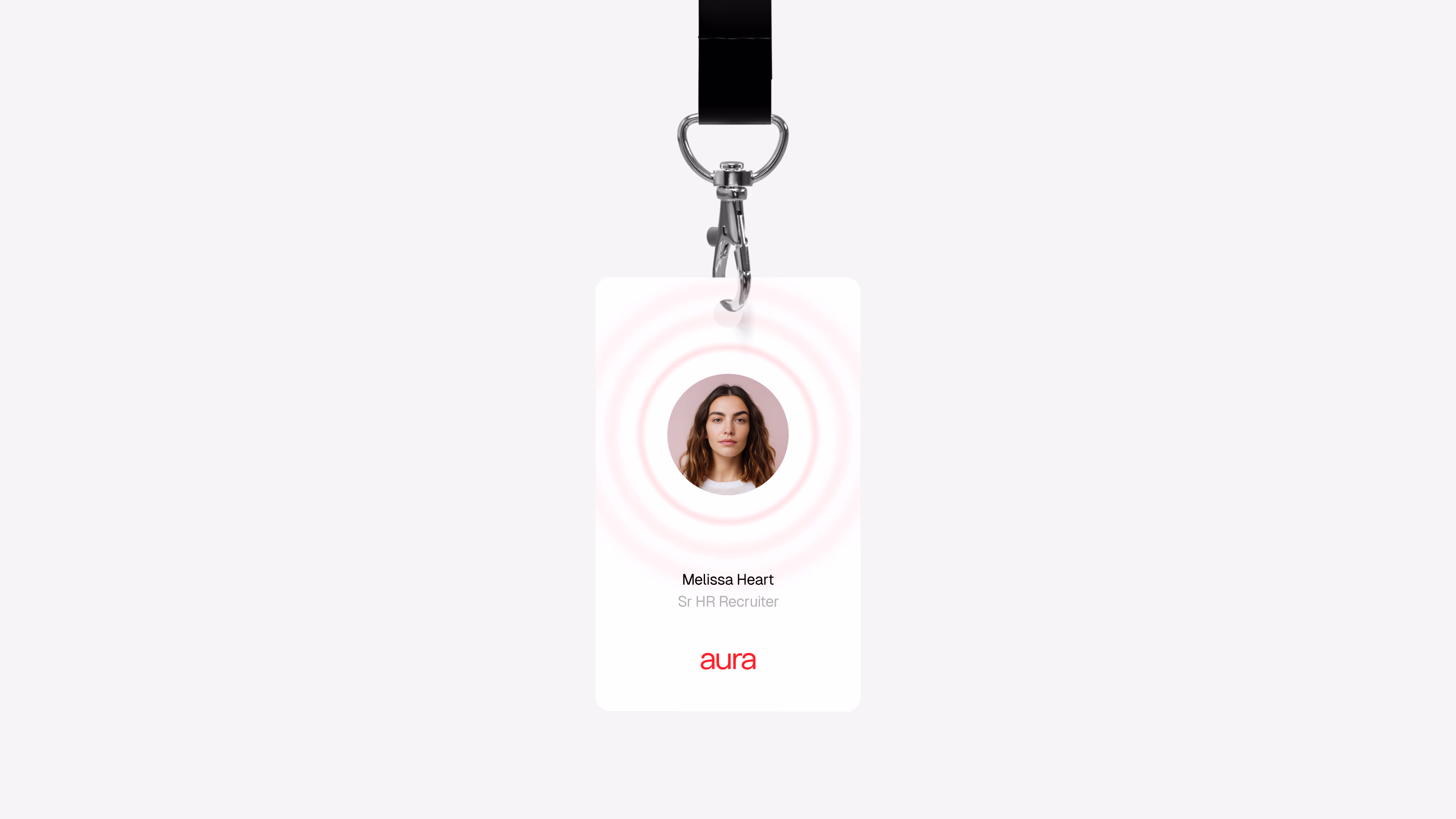 Aura — Employee badge with photo, name, and logotype